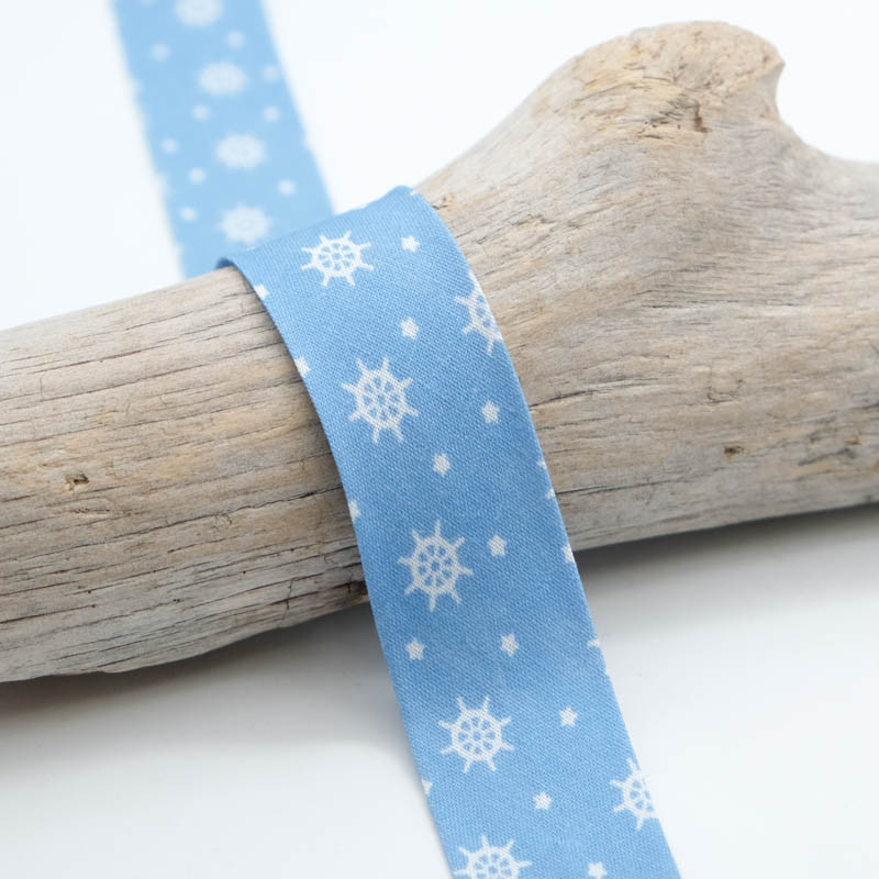 25MM Printed Bias Tape in Sky Blue - Maison Klem